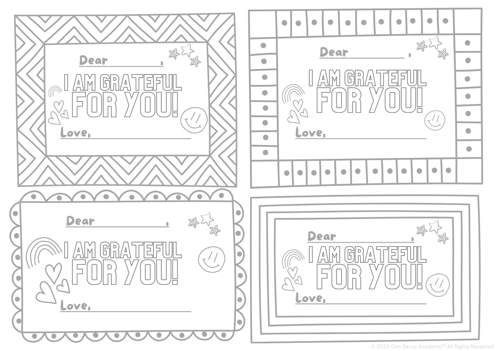 I Am Grateful for You! Kids Printable Coloring Page Cards - Teaching ...