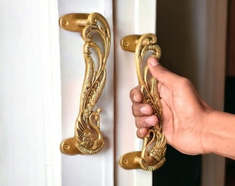 Poignées d’armoire paon or - Boutons de porte en laiton - Poignée de porte paon - Poignées d’étagère dorées - Paire de poignées de porte - Boutons d’armoire en or - Décoration indienne