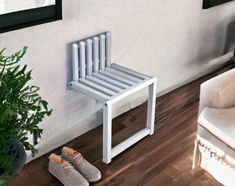 Wandklappstuhl zum Schuhe anziehen - Holz Wandsitz - Wand Duschehocker - Wand Klapp Stuhl - Holz Deko - Klappstuhl - Bad Hocker - Holz Stuhl
