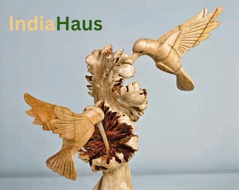 Sculpture de couple de colibri en bois, sculpture sur bois, statue d’oiseau, décor fait à la main, décor en résine, pendaison de crémaillère, personnalisé, anniversaire