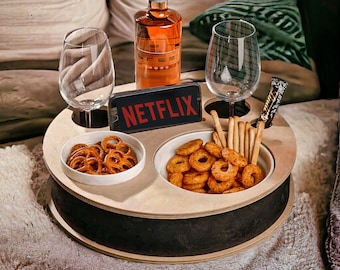 Couch Bar Drink Holder Tray - Couch Snack Holder - Round Sofa Butler - Circle Tray Wood - Decorative Couch Tray - Couch Caddy