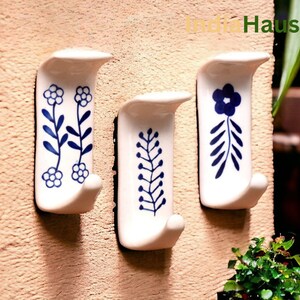Flower Engraved Bathroom Hooks - Self Adhesive Wall Hooks - Ceramic Hooks - Indian Towel Hooks - Flower Wall Hooks - Boho Coat Hooks