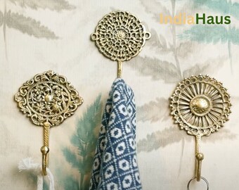 Gouden Mandala Muurhaken - Boho Messing Haken - Sleutelhaken Roestvrij - Gouden Haken - Muurbevestiging - Indiase kapstokken - Muurhangers