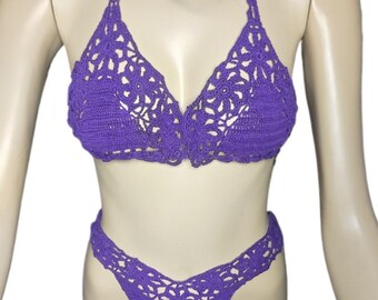 Virkad bikini, lila, storlek DE 36, nyull