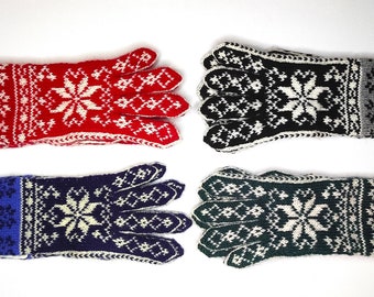 Gants doigts motif Selbu taille L Divers coloris Laine mérinos fait main