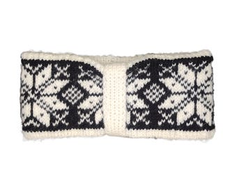 Headband Selbu pattern Colour Black White Size S Head circumference 54 to 55 cm 21.26 to 21.65 inches Handmade from virgin wool