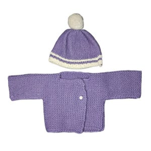 Newborn set bobble hat and jacket navy blue Handmade from virgin wool