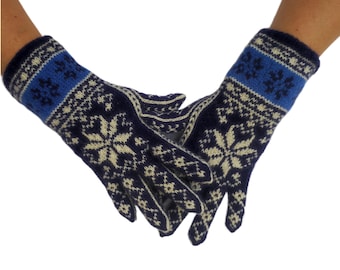 Gloves Selbu pattern Navy Blue White Women's size M and L Handmade