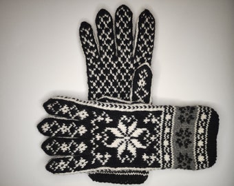 Guantes de dedo Selbumotiv talla XXL 3XL negro blanco hecho a mano lana merino