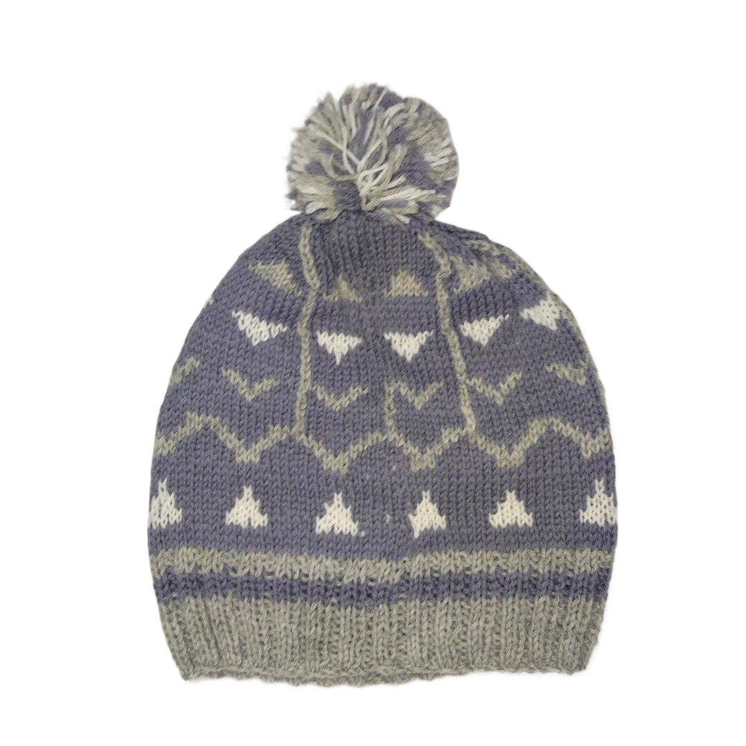 Winter Hat With Triangular/line Pattern in Blue-grey-white. Size M ...