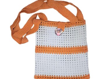 Modern crochet bag Reusable Lilac Orange Cool look Sustainable Handmade from virgin wool