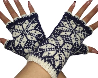 Halvfingerhandskar, självtryckt mönster, 2 stjärnor, olika färger, damstorlek M, handgjorda