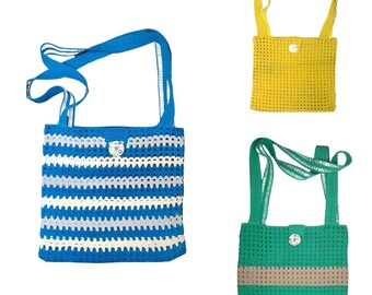 Modern crochet bag Reusable Various colours Cool look Sustainable Handmade from virgin wool