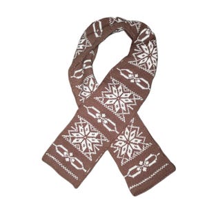 Winter scarf Selbu pattern Brown and white Handmade from pure new wool.