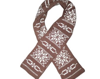 Winter scarf Selbu pattern Brown and white Handmade from pure new wool.