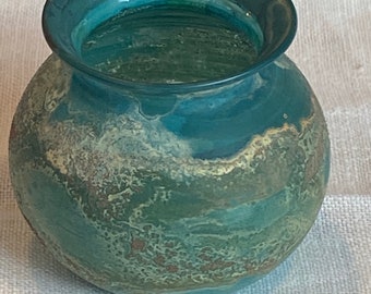 vintage petite blue/turquoise handmade glass bud vase from Israel