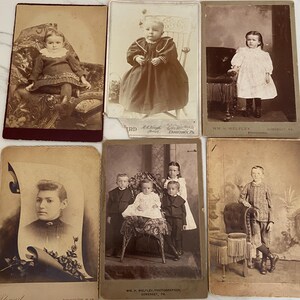 6 cartes de cabinet victoriennes, principalement des portraits d'enfants, de photographes PA et WV