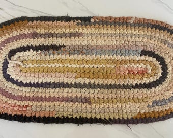 Vintage hand made braided rag rug table runner