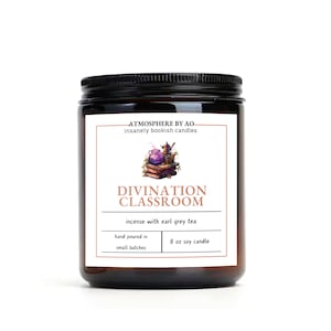 Divination Classroom Wizards Book Inspired 100% Soy Wax Vegan Candle, Book Nerds, Book Lover Candle, Amber Jar 8oz Candle, Scented Candle