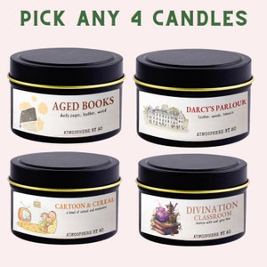 Bookish Candle Gift Set, Bundle of 4 candles, Book lover gift, Book Lover Candle, Scented Soy Candle, 4oz candle bundle, Pick any 4 candles