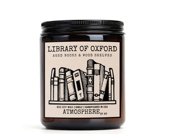 Library Of Oxford Book Inspired 100% Soy Wax Candle, Book Nerds, Bookish Candle, Candle Amber Jar 8oz, Aged Book Scent