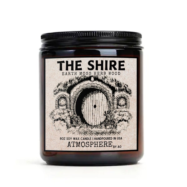 THE SHIRE Book Inspired 100% Soy Vegan Candle, Book Nerds, Book Lover Candle, 8oz Amber Jar Candle, Scented Candle