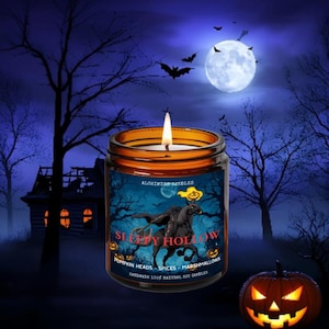 Sleepy Hollow Soy Candle, horseman&#39;s hollow, bookish candles, fall candle, witchy candle, cottagecore, spooky, gothic, folklore, haunted