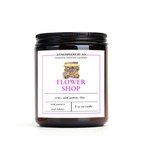 Flower Shop Scented Candle︱Book Lover Candle︱Floral Candle︱Book Inspired Candle︱Spring Candle︱Scented Soy Candle︱Amber Jar Candle