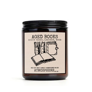 Aged Books Candle, vintage book scent, Wizard Inspired 100% Soy Wax Vegan Candle, Book Nerds, Book Lover Candle, Candle Amber Jar 8 oz