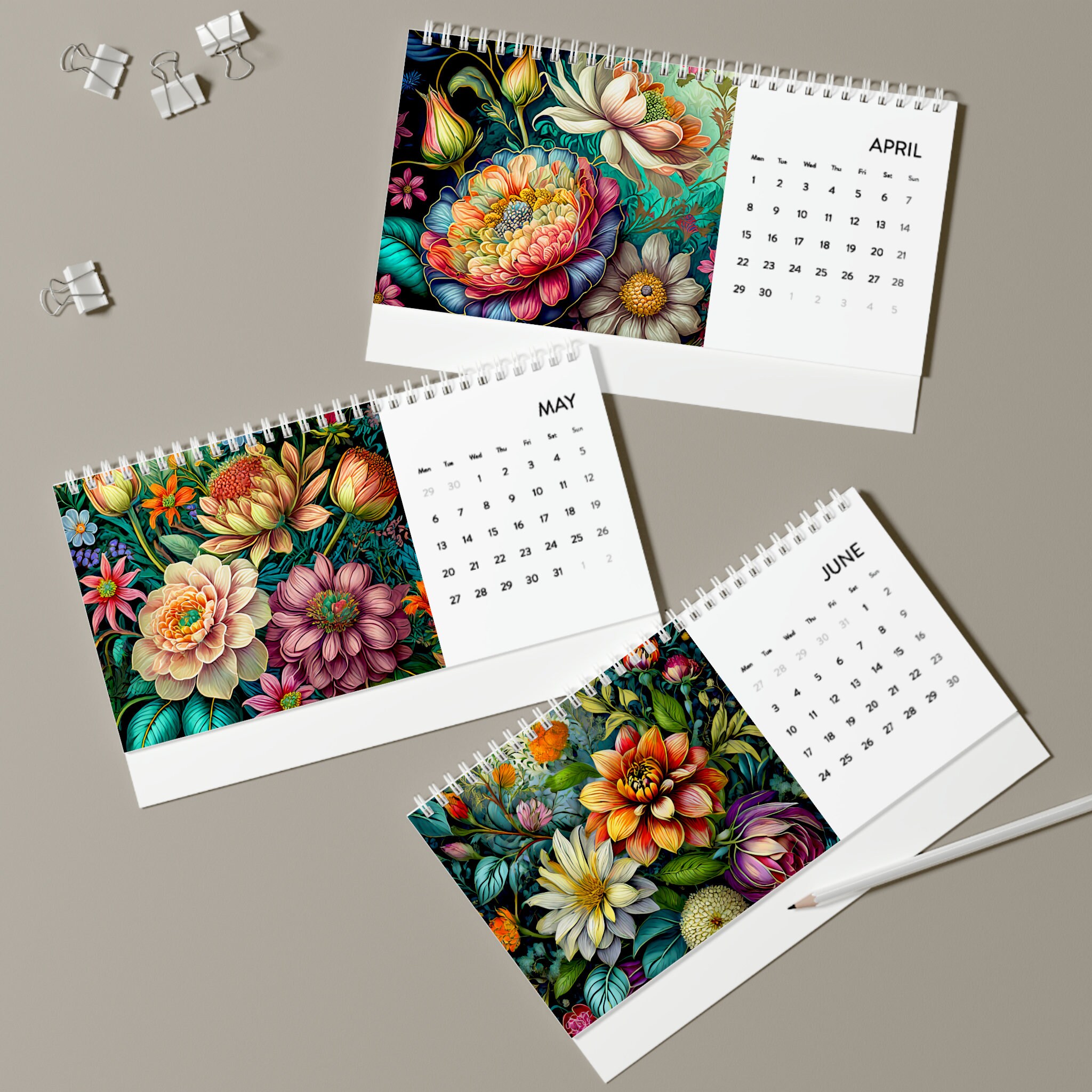 Blossoms of Time 2024 floral Themed Desk Calendar - Etsy