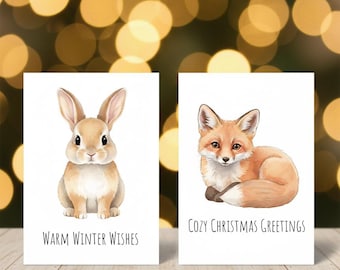 10 tarjetas navideñas con animales de invierno: imprimibles, 5x7, descarga digital + plantilla de Canva