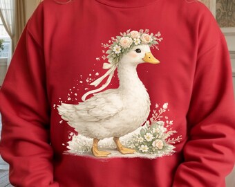 Ganso estilo cottagecore PNG / Ilustración floral de ganso de granja / Decoración rústica vintage / Descarga digital