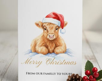 Tarjetas navideñas con animales en acuarela, set de saludos navideños (Canva editable, descarga digital)