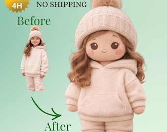 Muñeca personalizada con foto: Muñeca Chibi estilo peluche personalizada. Regalo de descarga digital.