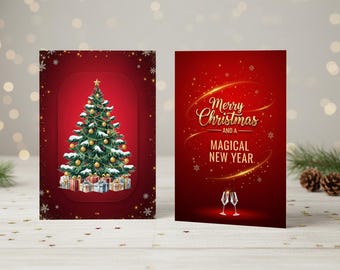 Tarjeta navideña digital imprimible de 11 x 8,5, diseño plegado por delante y por detrás, descarga instantánea PDF PNG