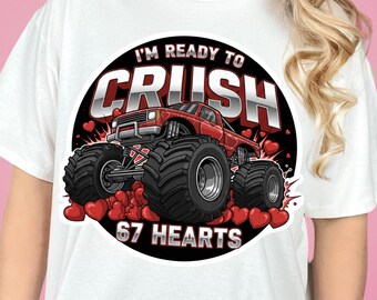 Monster Truck Valentine PNG, Diseño de camiseta de San Valentín para niños (Descarga digital)