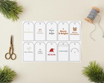 Etiquetas de regalo navideñas imprimibles: set de 10 diseños navideños minimalistas