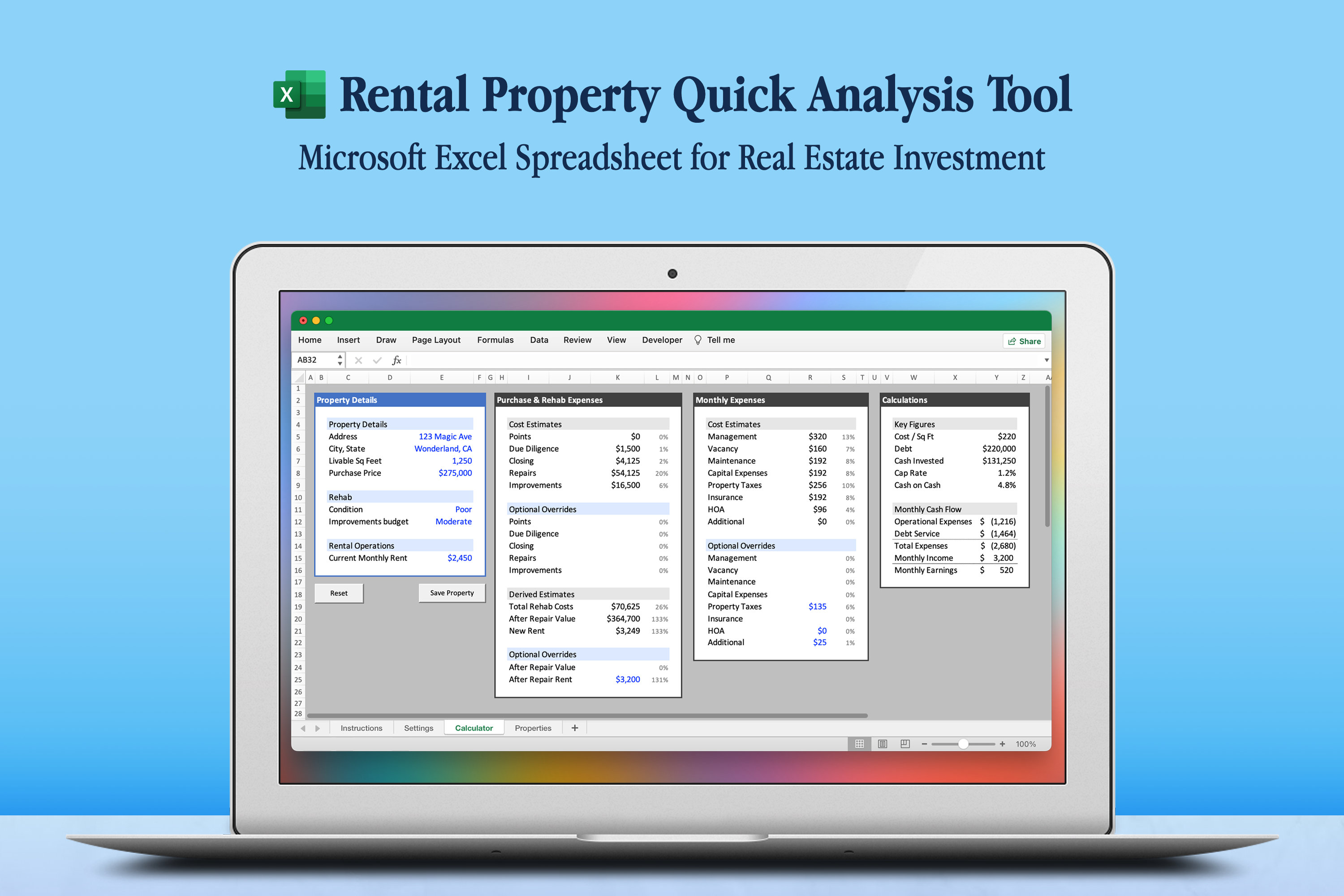 Rental Property Quick Analysis Tool: Excel Spreadsheet Calculator ...