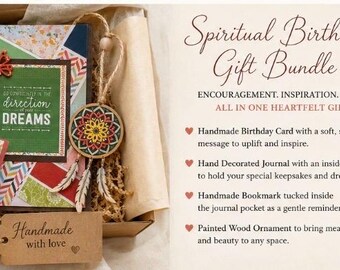 Spiritual Birthday Gift Bundle – Handmade Journal, Bookmark, Card & Painted Ornament