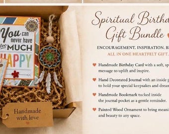 Spiritual Birthday Gift Bundle – Handmade Journal, Bookmark, Card & Painted Ornament