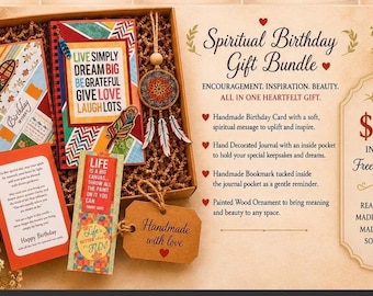 Spiritual Birthday Gift Bundle – Handmade Journal, Bookmark, Card & Painted Ornament