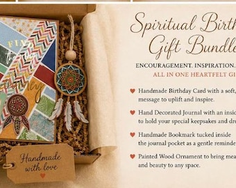 Spiritual Birthday Gift Bundle – Handmade Journal, Bookmark, Card & Painted Ornament
