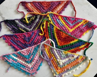 Crochet LGBTQ+ / ally bandana, all pride flag colors! Head scarf, headband, kerchief