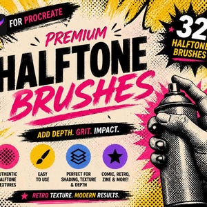 Vintage Halftone Procreate Brush Set For Retro Comic Book Dot Pattern and Screen Print Texture Brushes for Digital Illustration iPad
