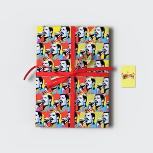 Freddie Mercury Queen Vellen inpakpapier en cadeaukaartjes • 27 x 19 inch • Lithobedrukt retro vintage cadeaupapier • Kleurrijke gedurfde muziek Verjaardag