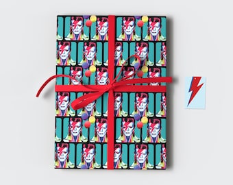 David Bowie wrapping paper sheets with gift tags • 27”x19” •  ziggy stardust gift wrap • colorful artistic • birthday retro vintage inspired