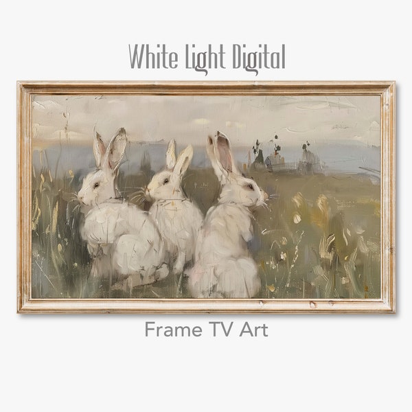 Samsung Frame Tv Art, Bunny Frame Tv Art, Easter Frame Tv Art, Bunny Painting, Cottage Core Decor, 10177