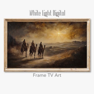 Kerststal Tv Art, Three Wise Men Follow Bethlehem Star, moderne christelijke kunst voor tv-lijst, kerstlijst tv-kunst, 106796