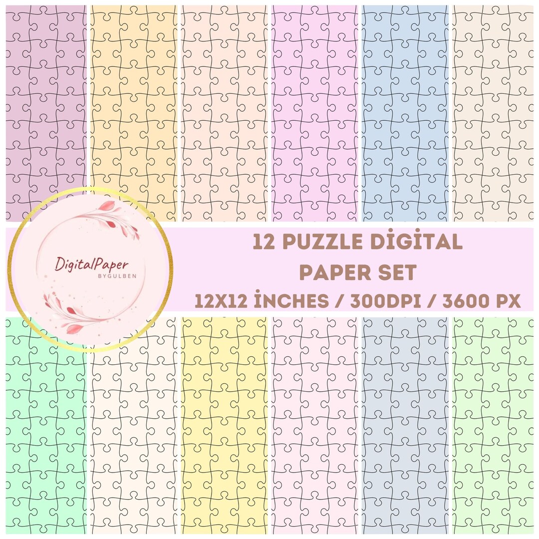 Pastel Puzzle Pattern Digital Papers, Jigsaw Puzzle Paper, Printable ...