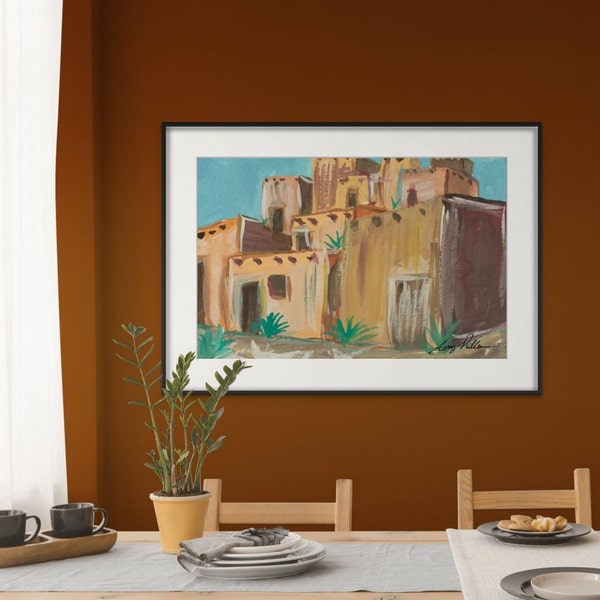 Southwest Pueblo Painting, Adobe Art, Native American Art,   Giclee Print, Wall Decor, Southwest Print, Southwest Art